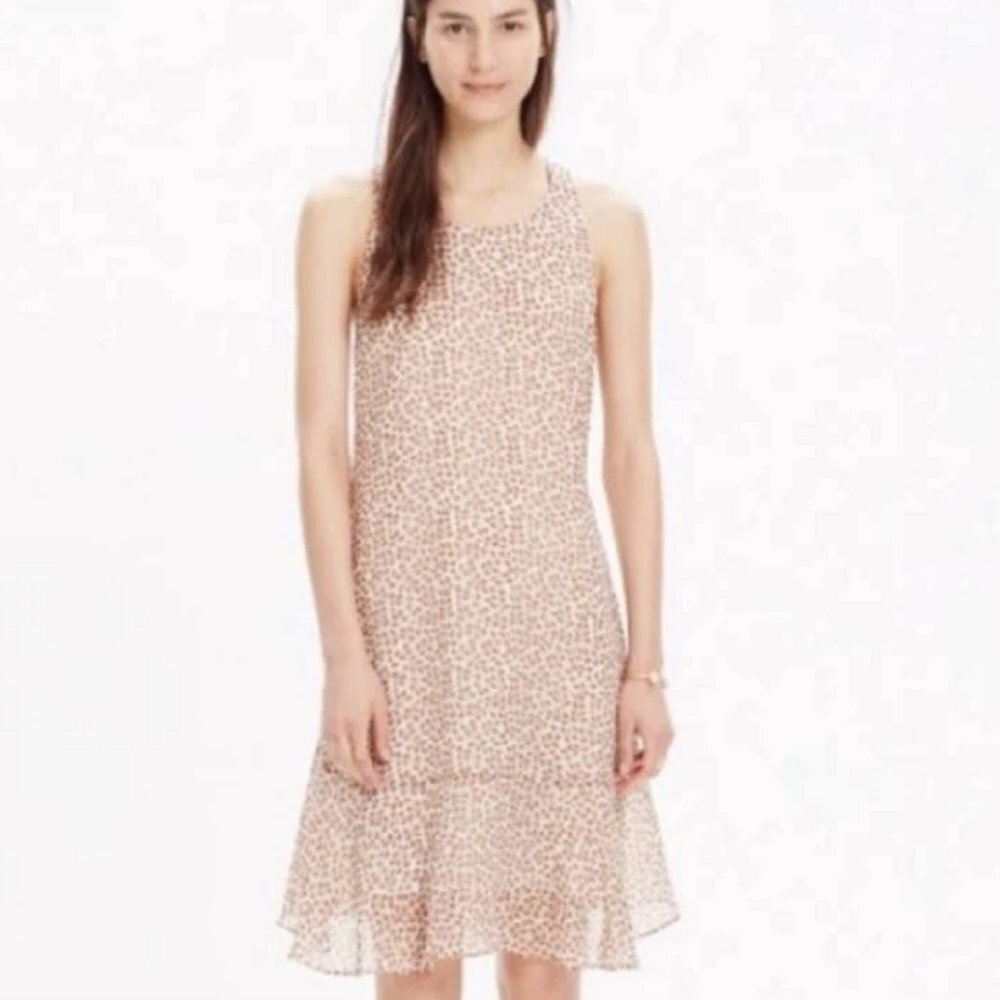 Madewell 1937 Silk Overlay Flowy Dress in Leaf Print - Tan/Ivory - S